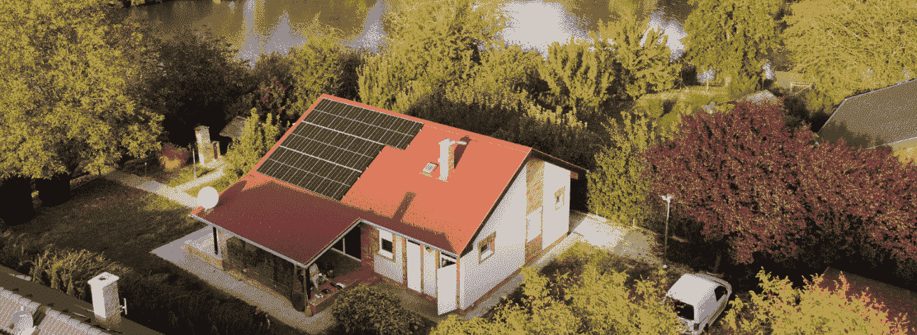 Solar system on the roof of a family house