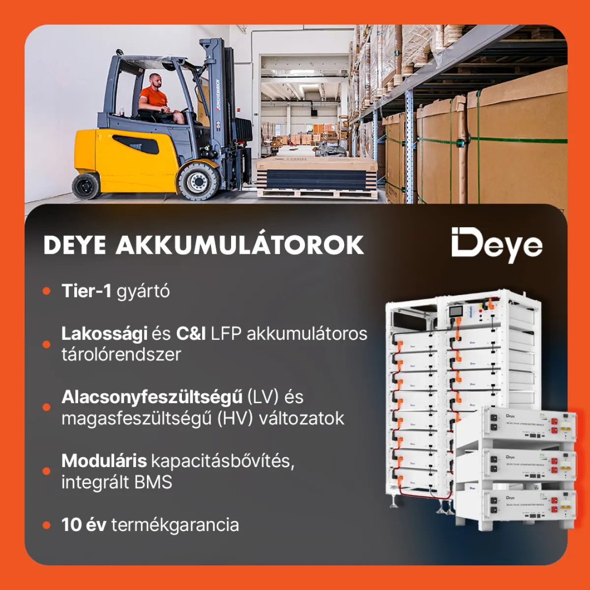 Deye RW-F10.2 10,24kWh LV energiatároló