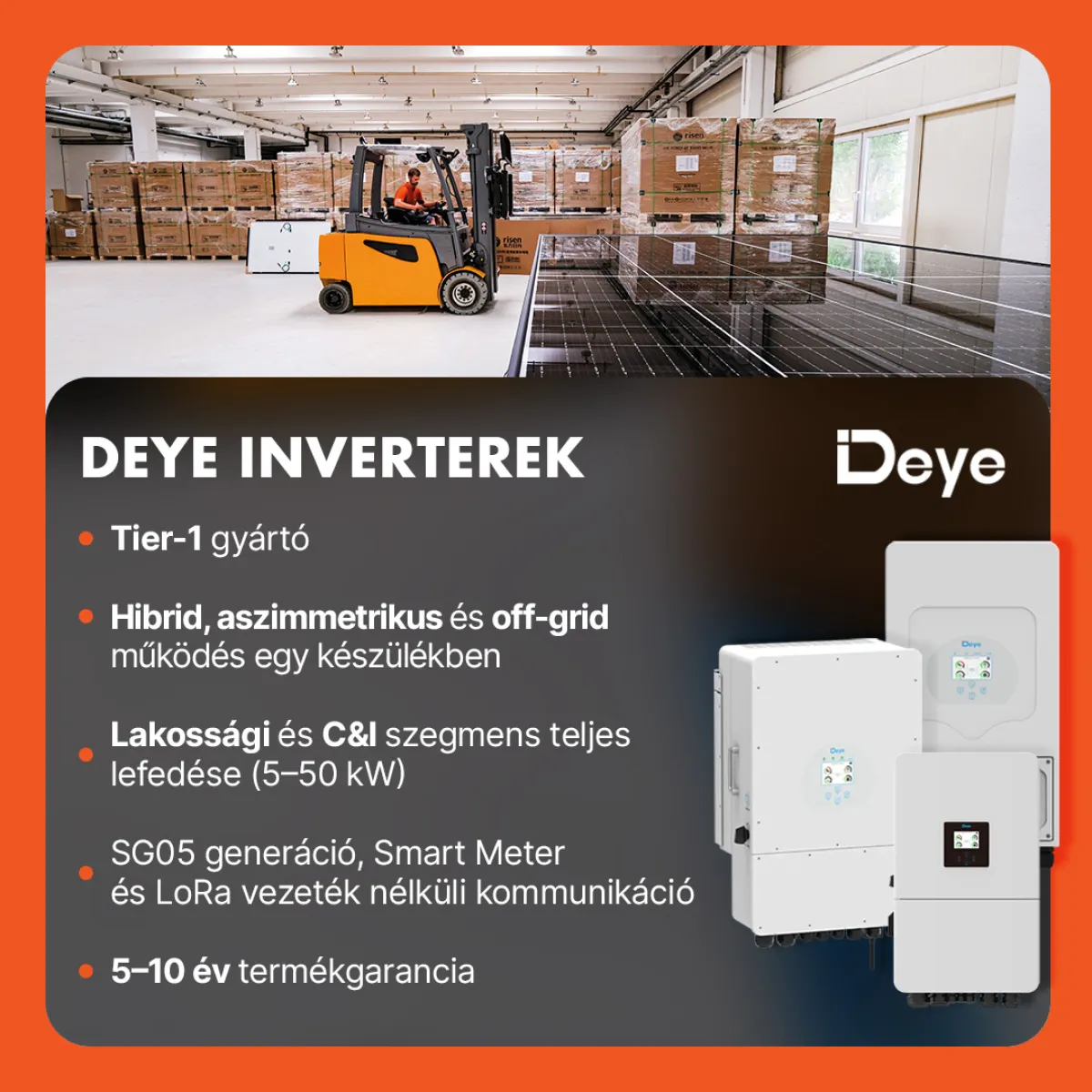 Deye 5kW Hybrid LV 3 fázisú + 16.38kWh LV energiatároló csomag